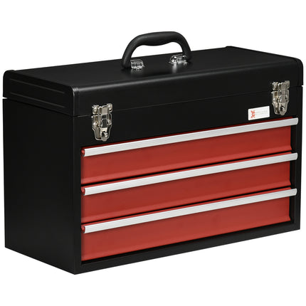 Steel tool box, lockable with handle, 3 drawers, black/red