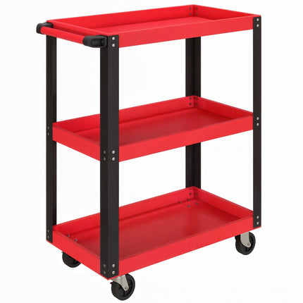 Werkzeugwagen, 3 Ablagen, Metallgestell, 120 kg Tragkraft, Rot