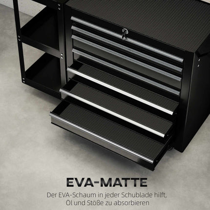 Tool Cart with 7 Drawers, 3-Tier Shelf, Steel, Black