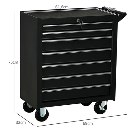 Tool Cart with 7 Drawers, Steel, Lockable, Black