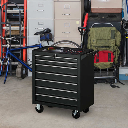 Tool Cart with 7 Drawers, Steel, Lockable, Black