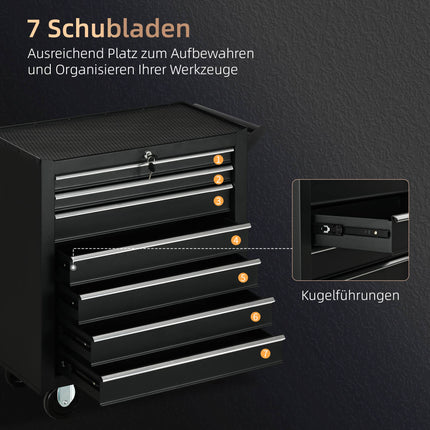 Tool Cart with 7 Drawers, Steel, Lockable, Black