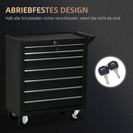 Tool Cart with 7 Drawers, Steel, Lockable, Black