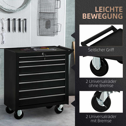 Tool Cart with 7 Drawers, Steel, Lockable, Black