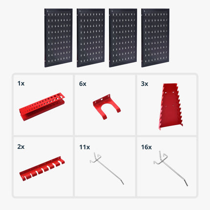 Tool Pegboard, Steel Wall-Mount With Hook Set