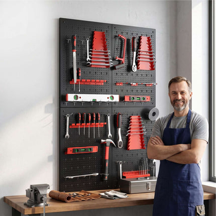 Tool Pegboard, Steel Wall-Mount With Hook Set