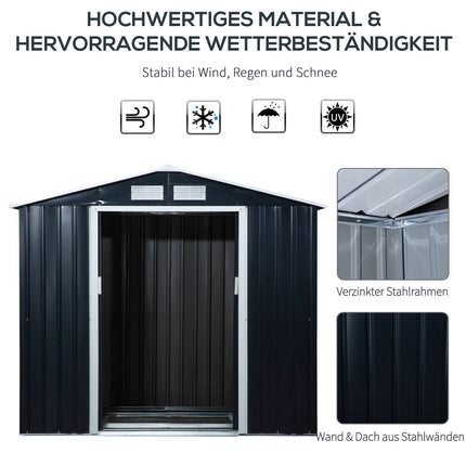 Wetterfester Garten-Metallschuppen mit Boden, 213x130x185 cm