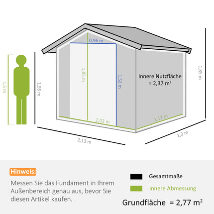 Wetterfester Garten-Metallschuppen mit Boden, 213x130x185 cm