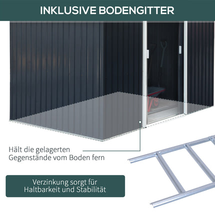 Gartenschuppen aus anthrazitfarbenem Stahl mit Boden und Schiebetüren