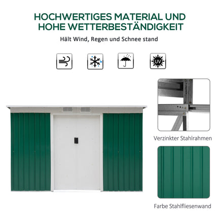 Gartenschuppen aus Stahl – Schiebetür, Ventil, 280 x 130 x 172 cm