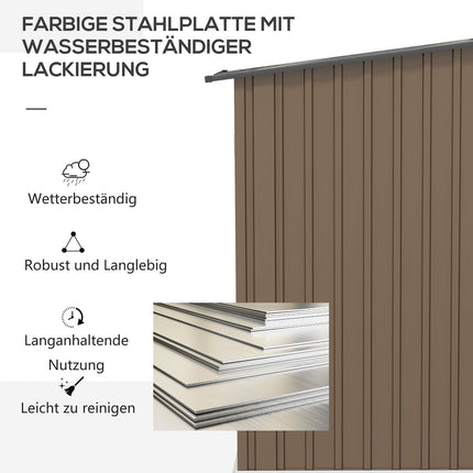 Gartenschuppen aus Stahl mit Dach – Abschließbar, braun, 0,92 m²