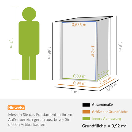 Gartenschuppen aus Stahl mit Dach – Abschließbar, braun, 0,92 m²
