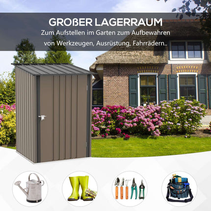 Gartenschuppen aus Stahl mit Dach – Abschließbar, braun, 0,92 m²
