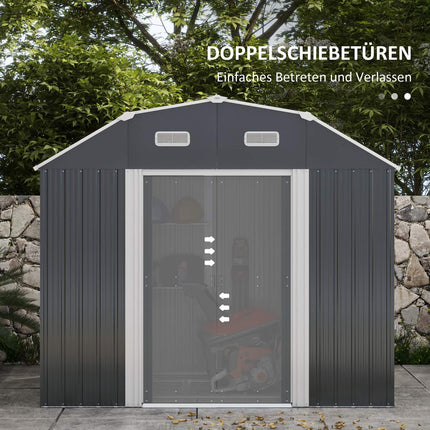 Tool shed in steel with UV protection, sliding doors - dark grey
