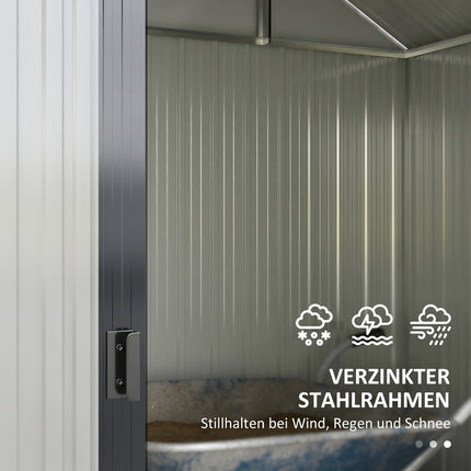 Tool shed in steel with UV protection, sliding doors - dark grey