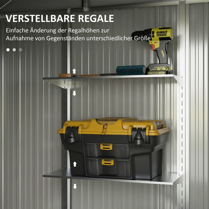 Tool shed in steel with UV protection, sliding doors - dark grey