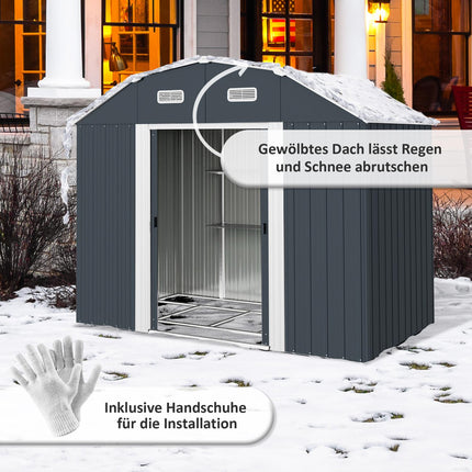 Tool shed in steel with UV protection, sliding doors - dark grey