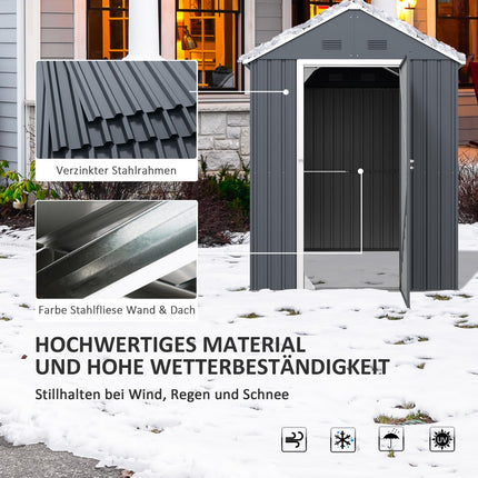 Gartenhaus aus Stahl, 4 m² mit Fenster und Schloss, dunkelgrau