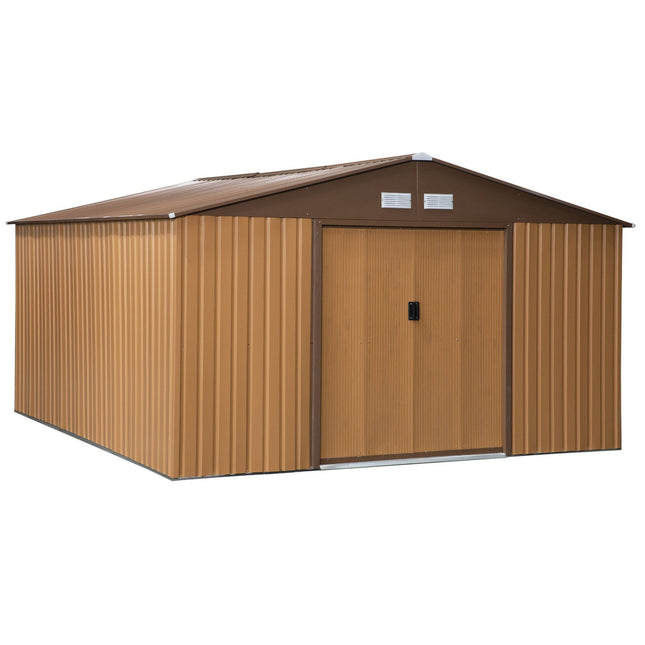 Gartengerätehaus aus Metall, braun, mit Bodenplatte, 340x386x200 cm