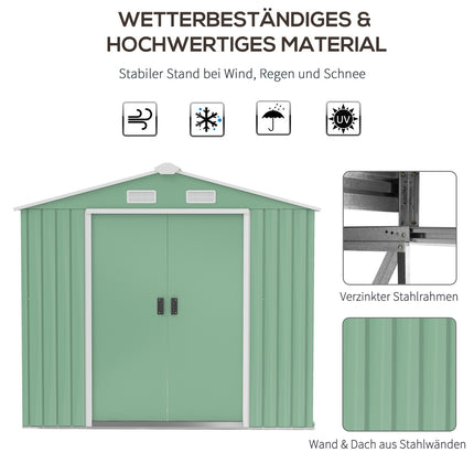 Steel garden tool shed, weatherproof, sliding doors, 213x130x185 cm