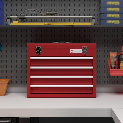 Boîte à outils vide, 51 x 22 x 39,5 cm, boîte à outils avec 4 tiroirs, compartiment de rangement supérieur, poignée, boîte à outils avec serrure, acier