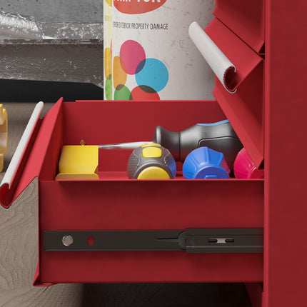 Boîte à outils vide, 51 x 22 x 39,5 cm, boîte à outils avec 4 tiroirs, compartiment de rangement supérieur, poignée, boîte à outils avec serrure, acier