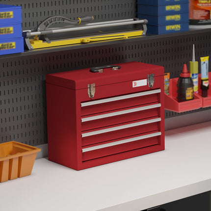 Boîte à outils vide, 51 x 22 x 39,5 cm, boîte à outils avec 4 tiroirs, compartiment de rangement supérieur, poignée, boîte à outils avec serrure, acier