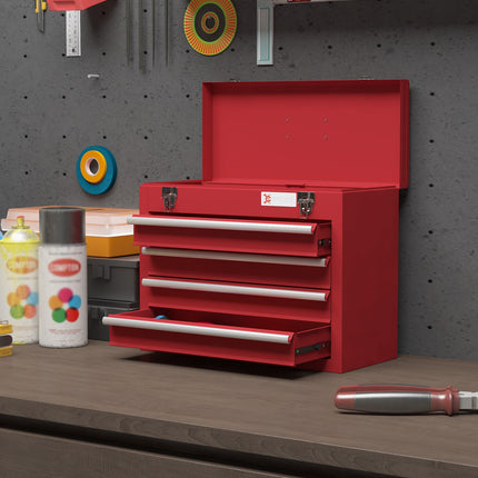 Boîte à outils vide, 51 x 22 x 39,5 cm, boîte à outils avec 4 tiroirs, compartiment de rangement supérieur, poignée, boîte à outils avec serrure, acier