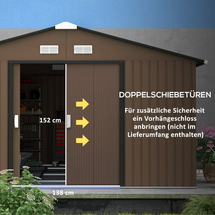 Geräteschuppen, 12,4 m², Stahl, wetterfest, braun