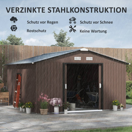 Geräteschuppen, 12,4 m², Stahl, wetterfest, braun