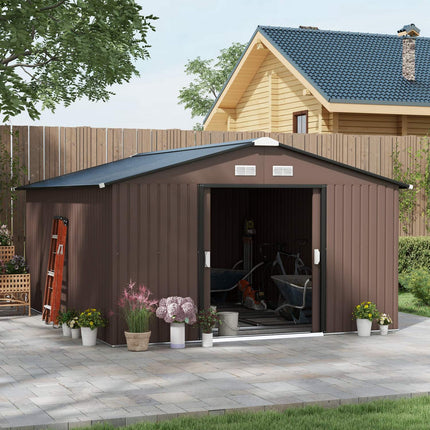 Geräteschuppen, 12,4 m², Stahl, wetterfest, braun