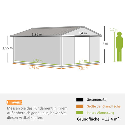 Geräteschuppen, 12,4 m², Stahl, wetterfest, braun