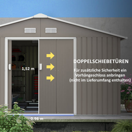 Garden shed, weatherproof steel, 12.4 m², sliding door