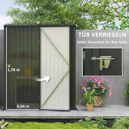 Abschließbarer Stahl-Gartenschuppen 1,34m² – Schwarz, Pultdach
