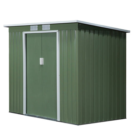 Gereedschapsschuur 2,42 m², tuinhuis met ventilatieraam, schuifdeur, fundering, 213 x 130 x 159/172 cm, gereedschapsschuur van gegalvaniseerd staal, weerbestendig, voor tuin, groen