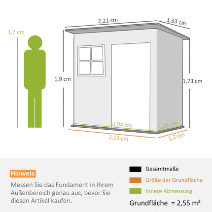 Gartengerätehaus aus Stahl mit Dach, abschließbarer Tür, 2,55 m²