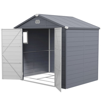 Gereedschapsschuur 4,1 m³, tuinhuis met lessenaarsdak, 240 x 190 x 180/228 cm, gereedschapsschuur met afsluitbare deur, raam, fietsenstalling, tuinkast van aluminium, voor achtertuin, tuin, grijs