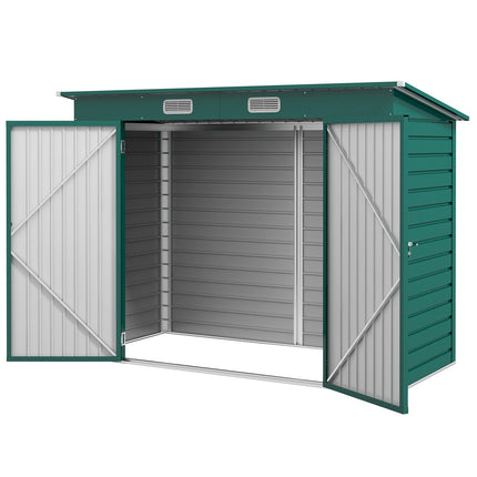 Gereedschapsschuur 4,1 m³, tuinhuis met lessenaarsdak, 249 x 121 x 166/183 cm, gereedschapsschuur met afsluitbare dubbele deuren, ramen, fietsenstalling, tuinkast van staal, voor achtertuin, tuin, groen Aosom