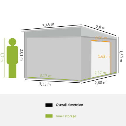 Steel garden shed with roof, sliding door, 8.9㎡