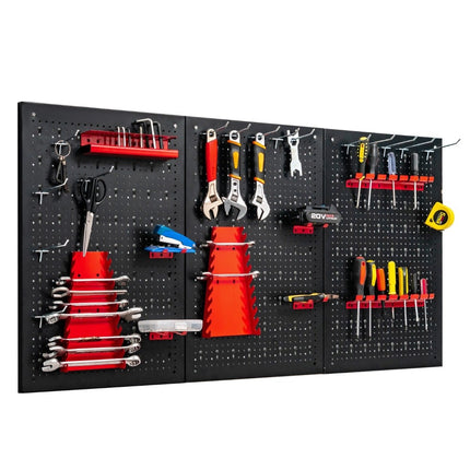 Werkzeugwand mit 25 Hängezubehör Aufbewahrungssystem Werkzeughalter Sortiment 3 Lochplatten 120 x 60 cm