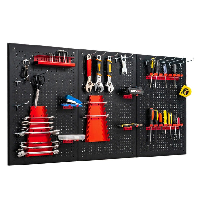 Werkzeugwand mit 25 Hängezubehör Aufbewahrungssystem Werkzeughalter Sortiment 3 Lochplatten 120 x 60 cm