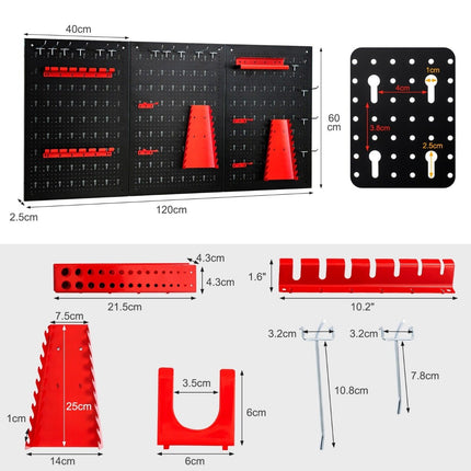 Werkzeugwand mit 25 Hängezubehör Aufbewahrungssystem Werkzeughalter Sortiment 3 Lochplatten 120 x 60 cm