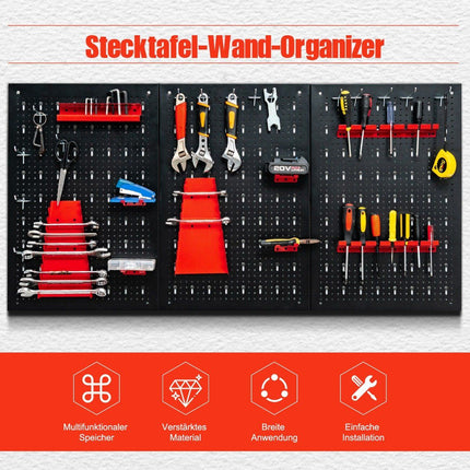 Werkzeugwand mit 25 Hängezubehör Aufbewahrungssystem Werkzeughalter Sortiment 3 Lochplatten 120 x 60 cm
