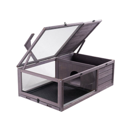 Tortoise Habitat, Cedar Wood 2-Room, Light Stand 38x24x13