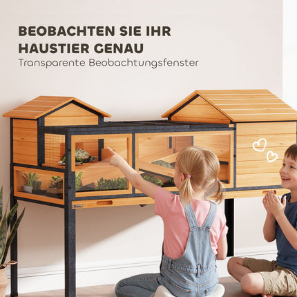 Schildkrötenhaus, 2 Zimmer, 2 Ebenen, Holz & Stahl