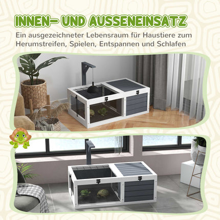 Tortoise House with 2 Rooms, Wood, Easy Clean, Grey