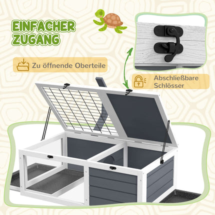 Tortoise House with 2 Rooms, Wood, Easy Clean, Grey