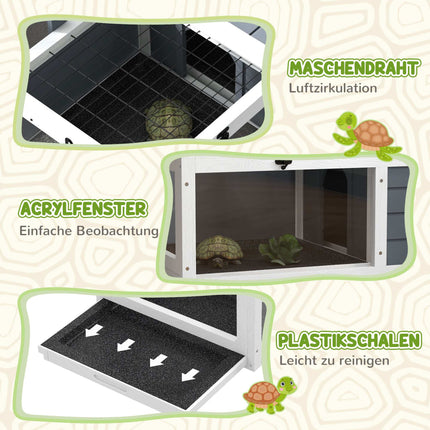 Tortoise House with 2 Rooms, Wood, Easy Clean, Grey