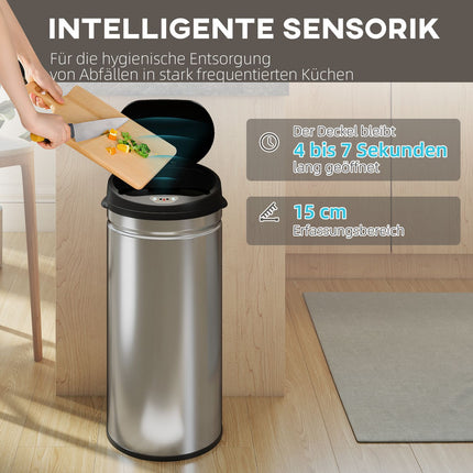 Touchless 42L Stainless Steel Sensor Trash Can