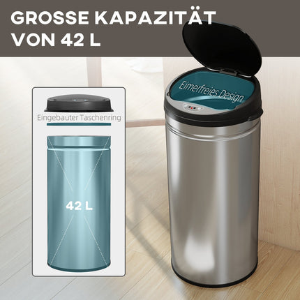 Touchless 42L Stainless Steel Sensor Trash Can